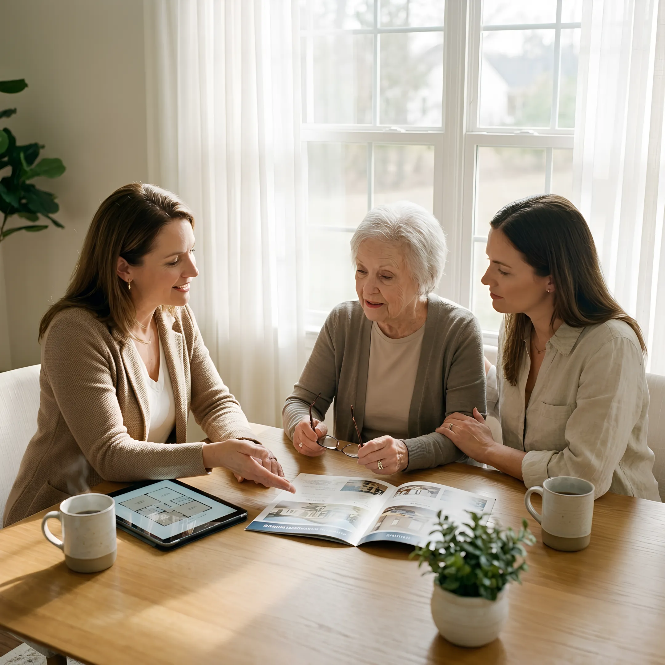 Family reviewing senior living options with an advisor
