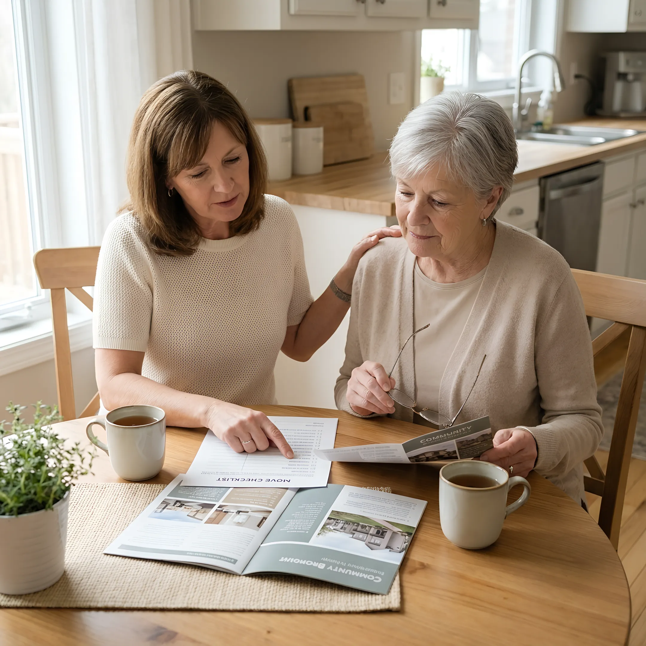 Family discussing independent living move plans