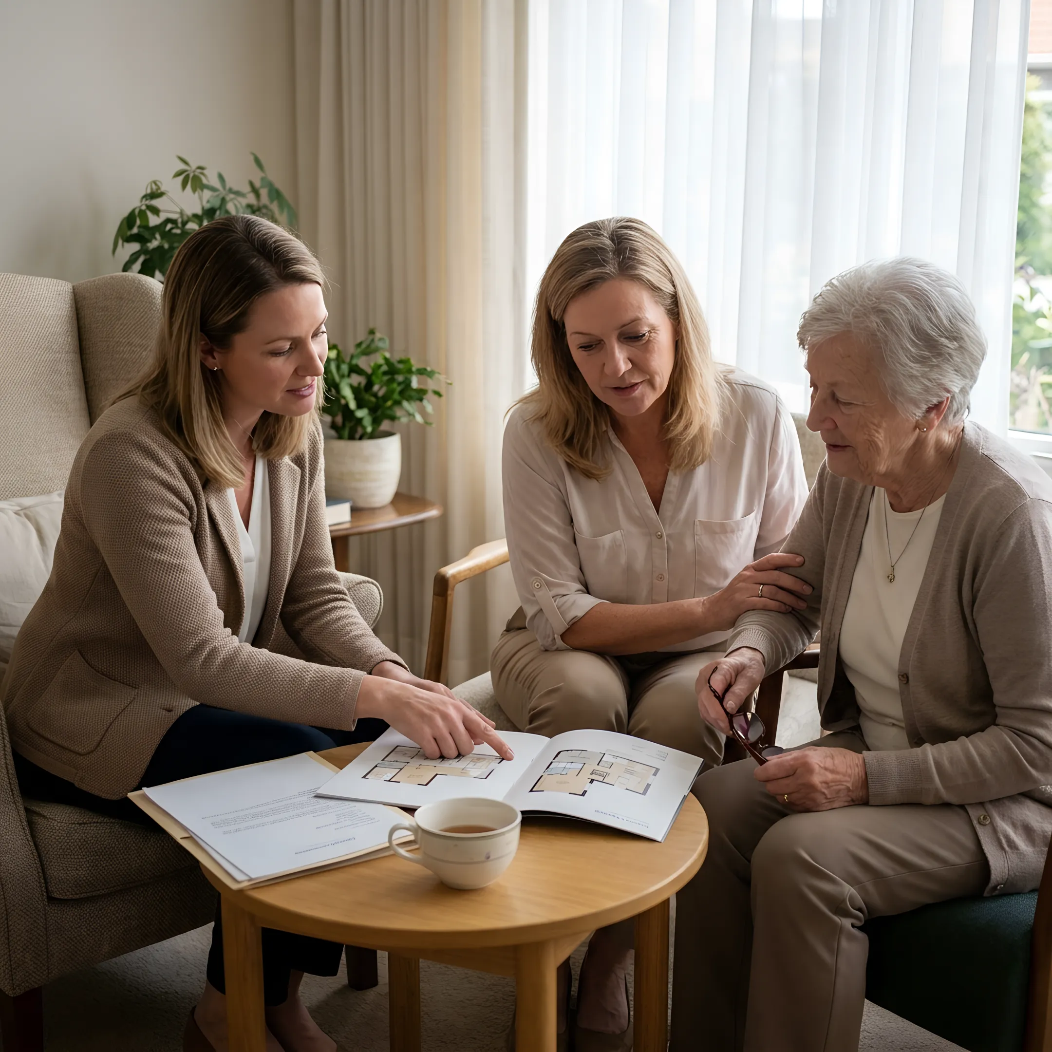 Family receiving senior living transition guidance