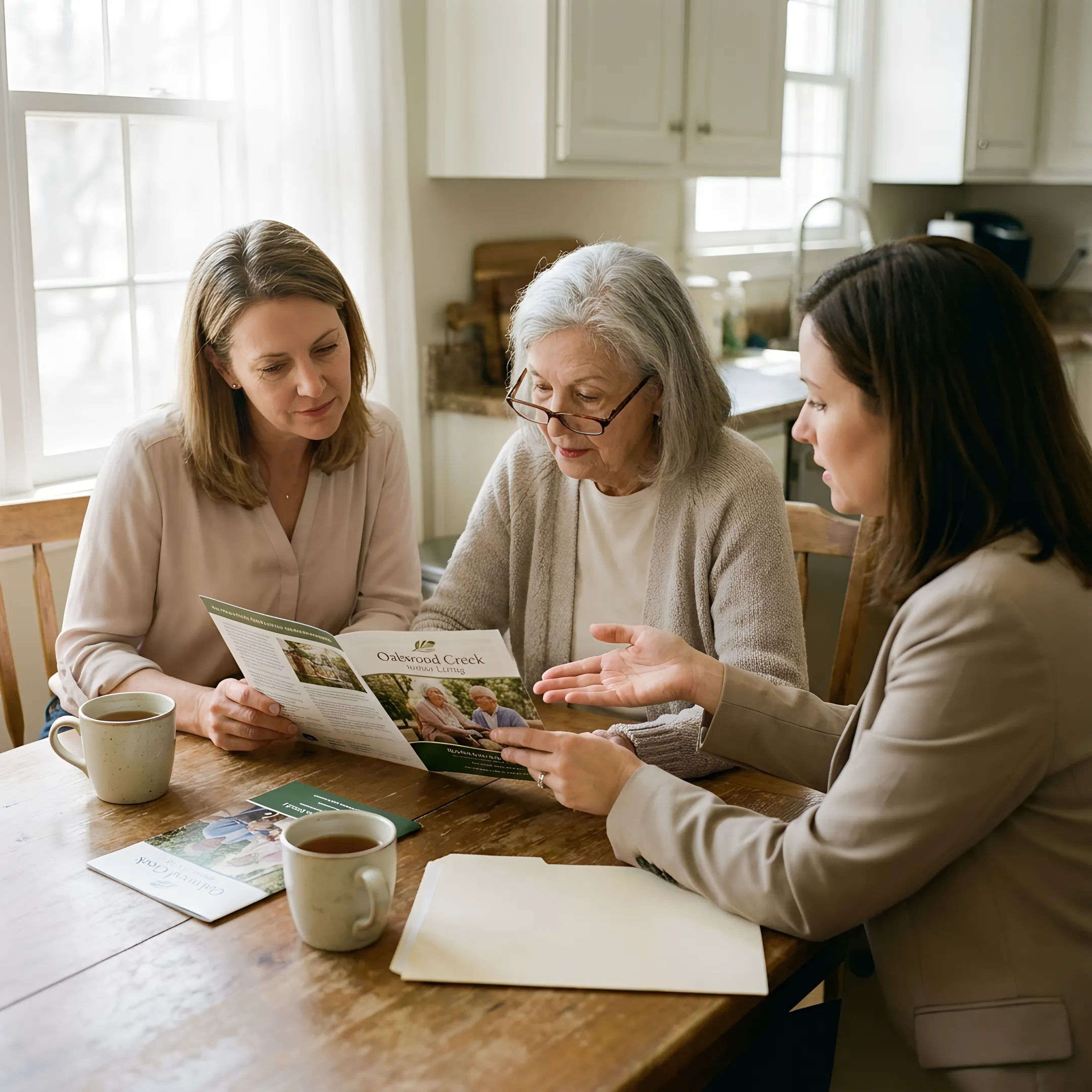 Family reviewing senior living options
