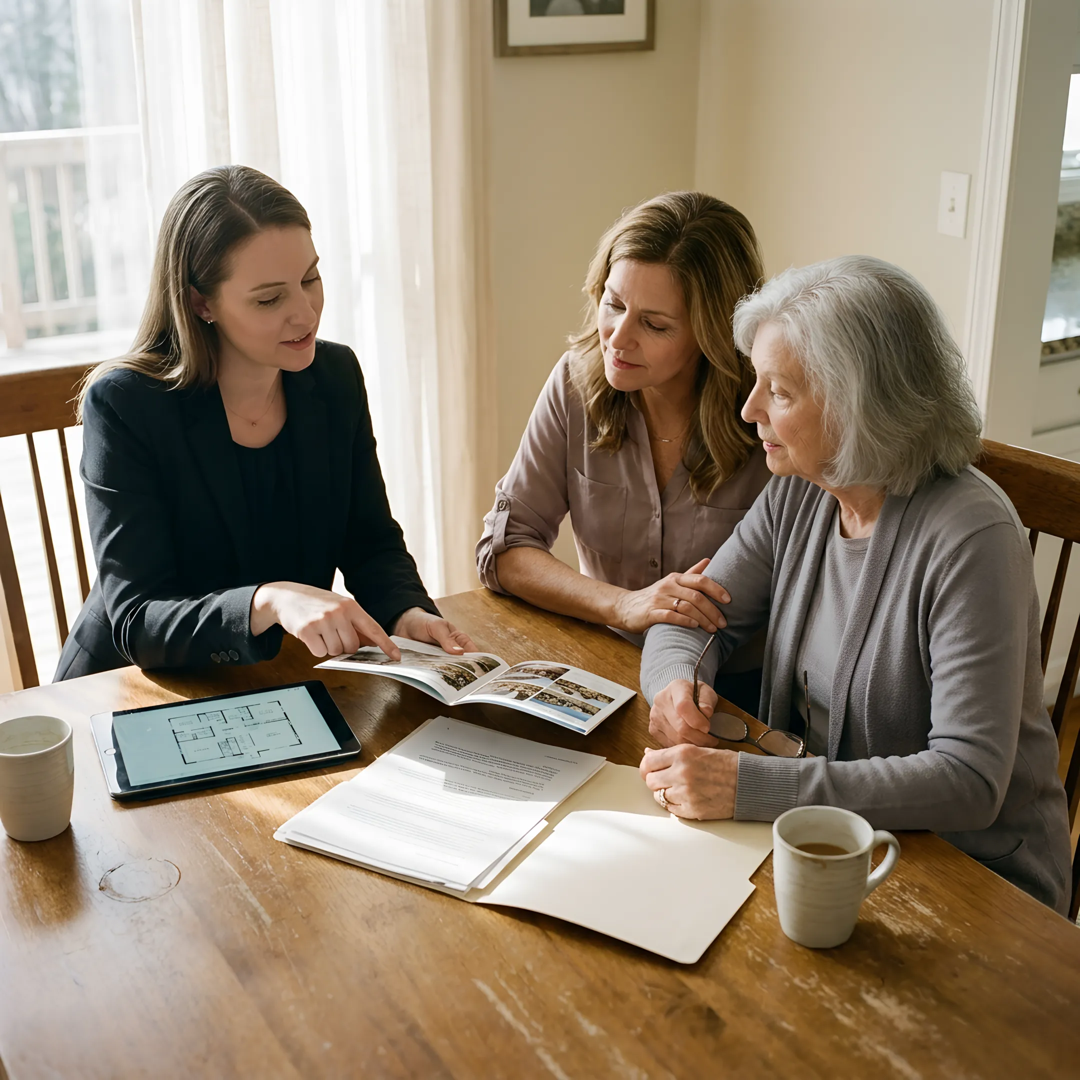 Advisor discussing senior living options with family