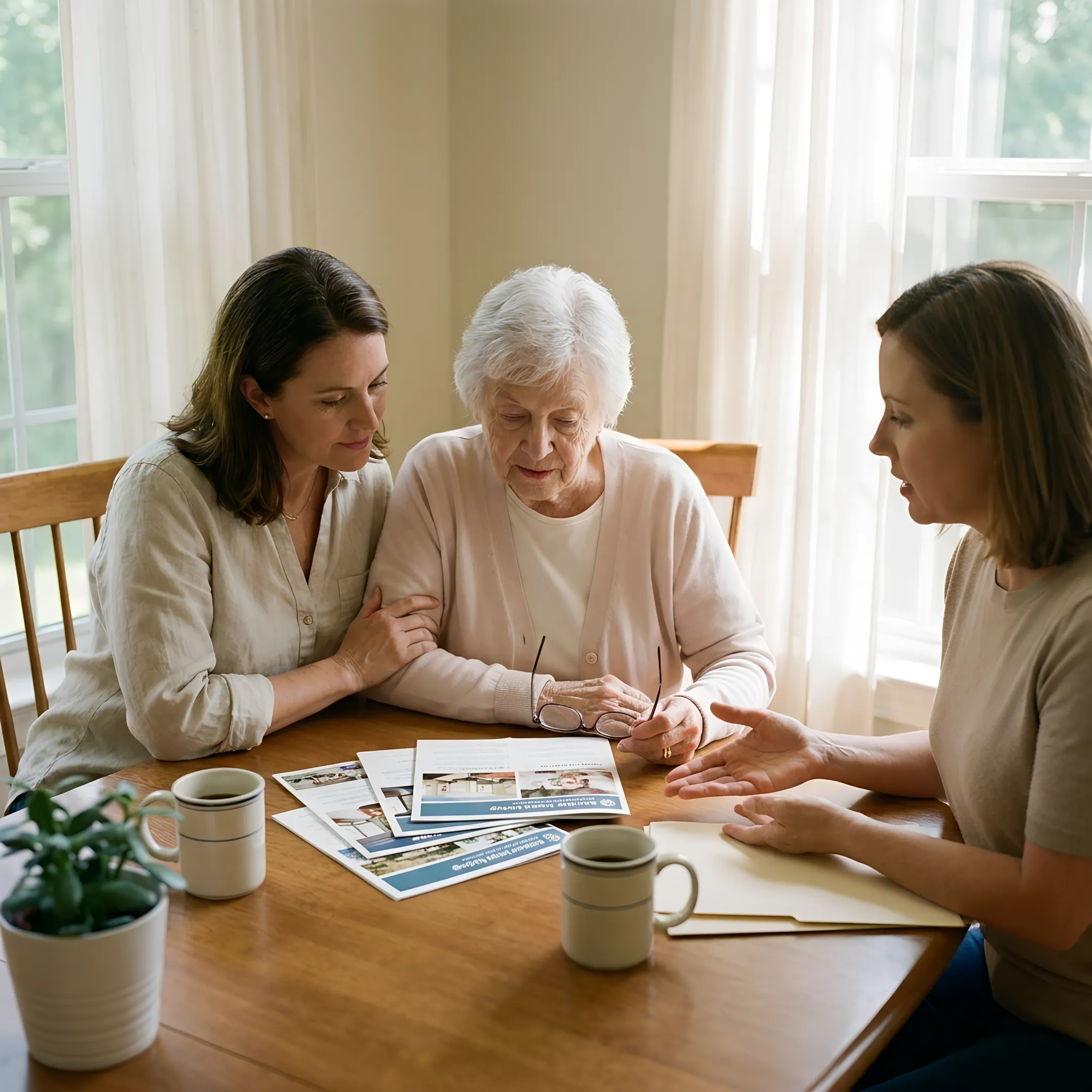 Family discussing senior living options with an advisor