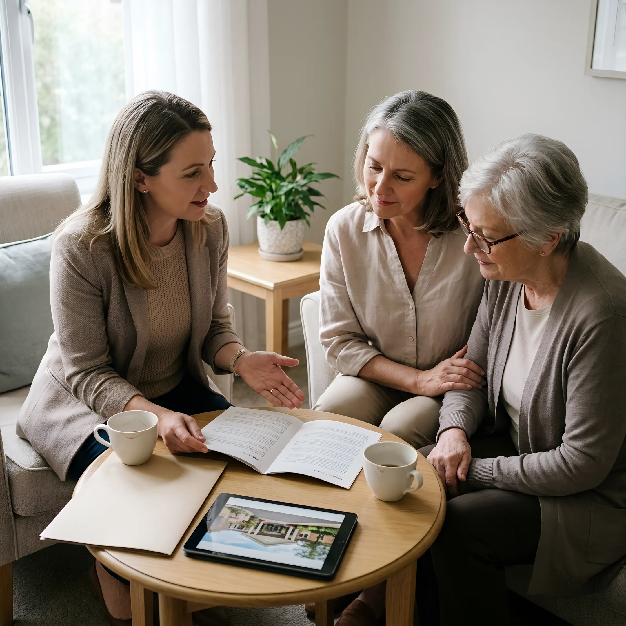 Advisor helping family plan a senior living move