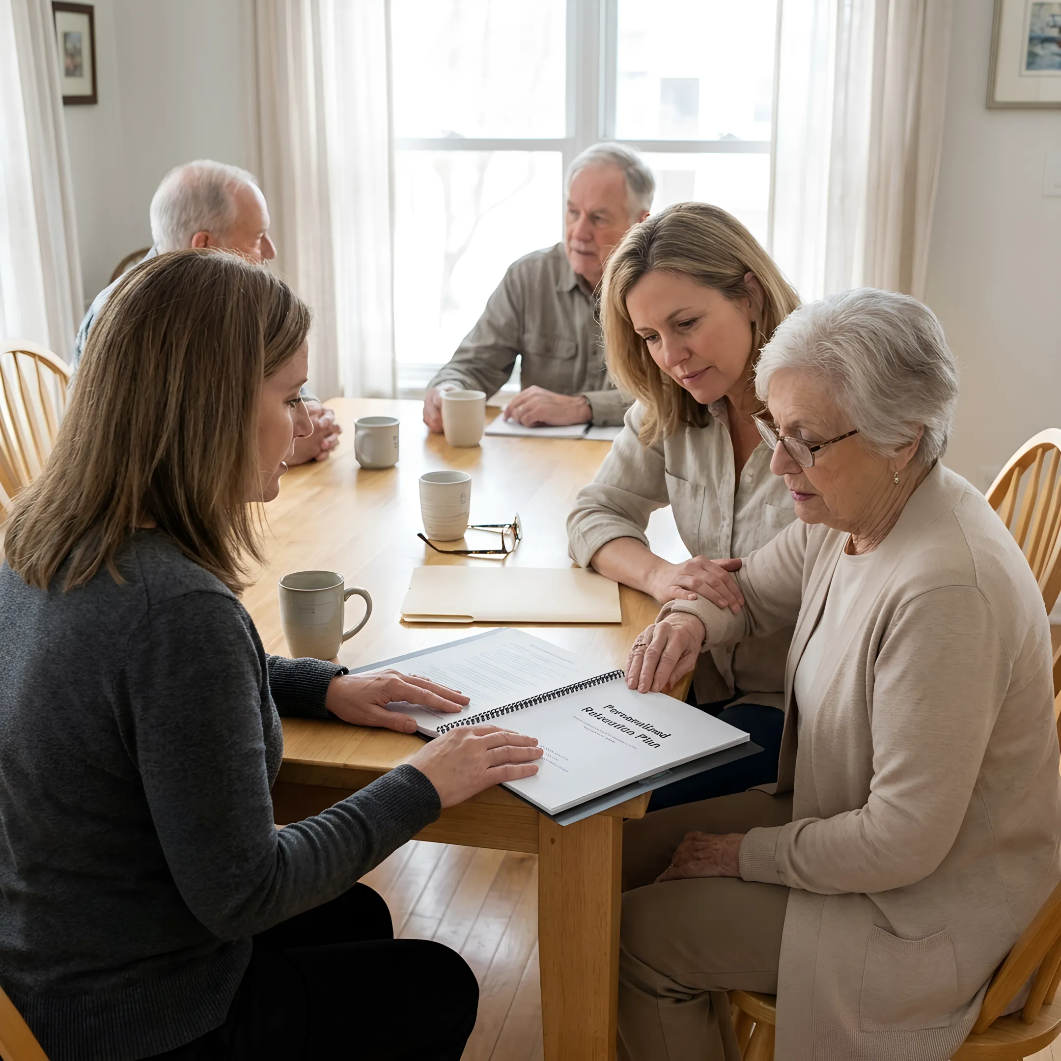 Senior move consultant helping a family plan a transition