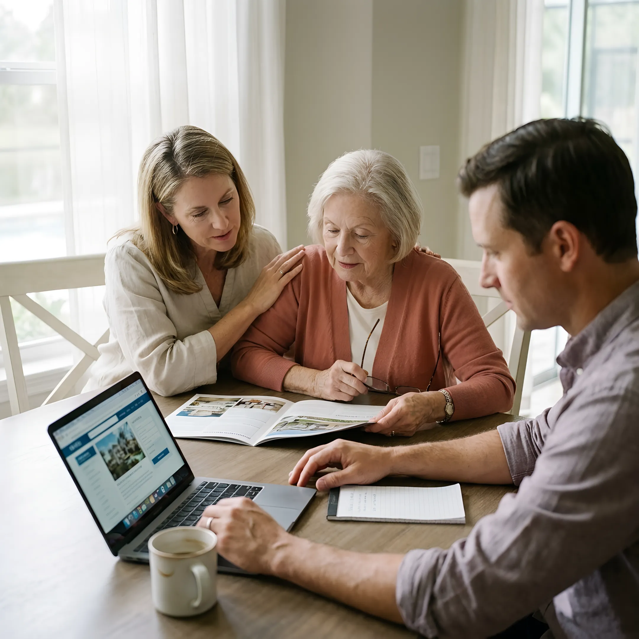 Family reviewing retirement community options