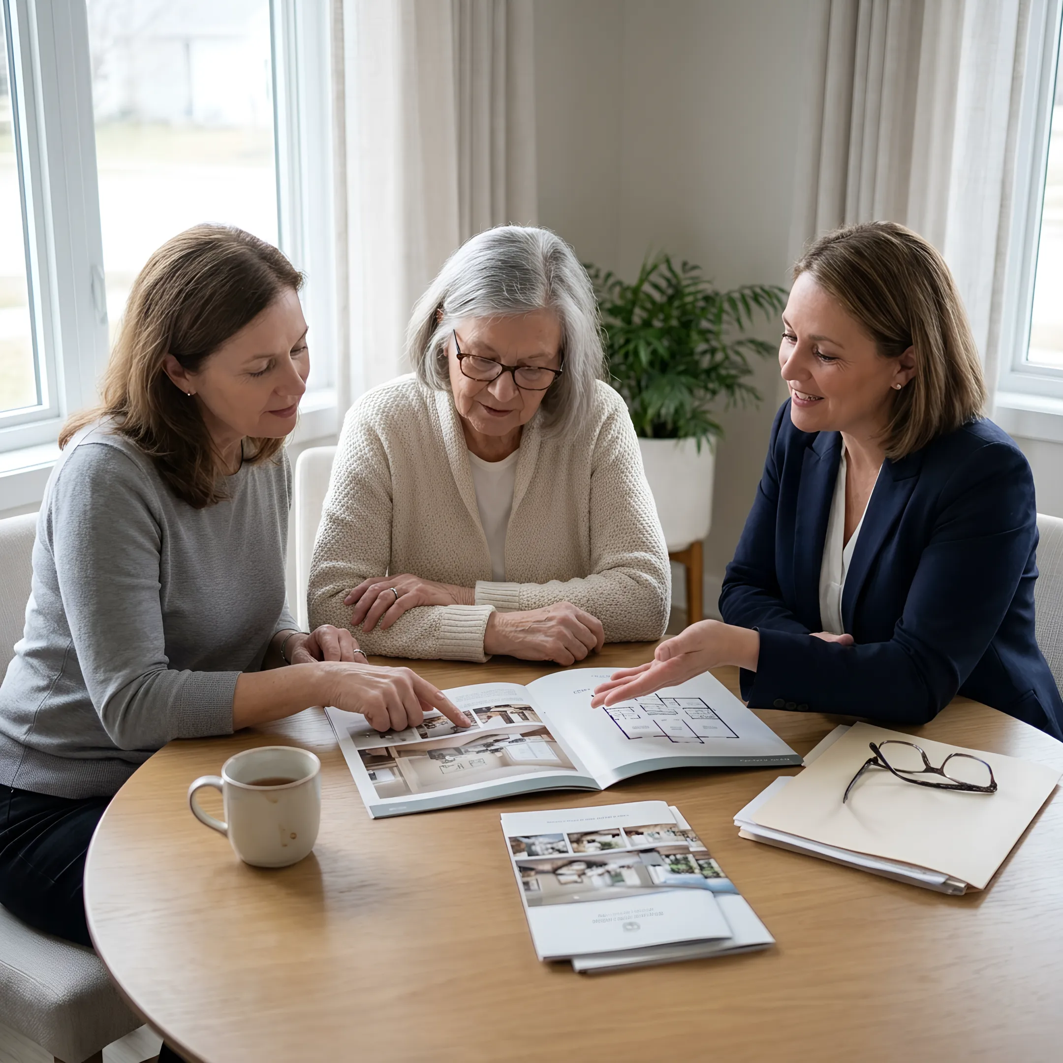 Family discussing independent living choices with an advisor