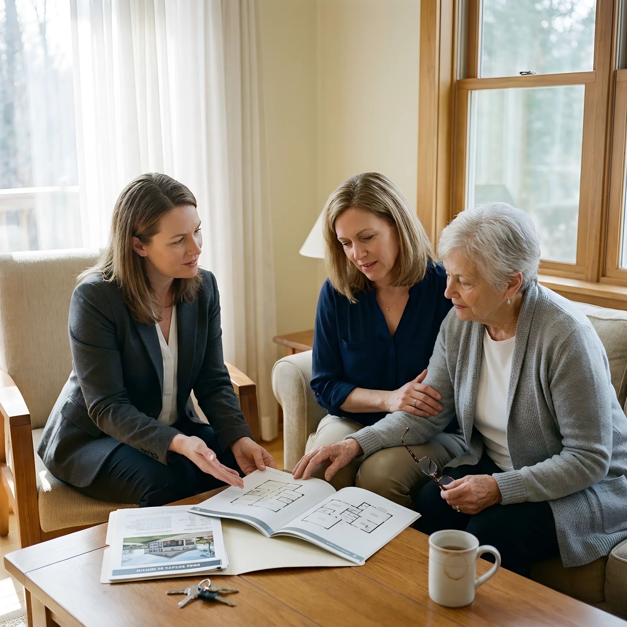 Advisor helping family plan a senior housing transition