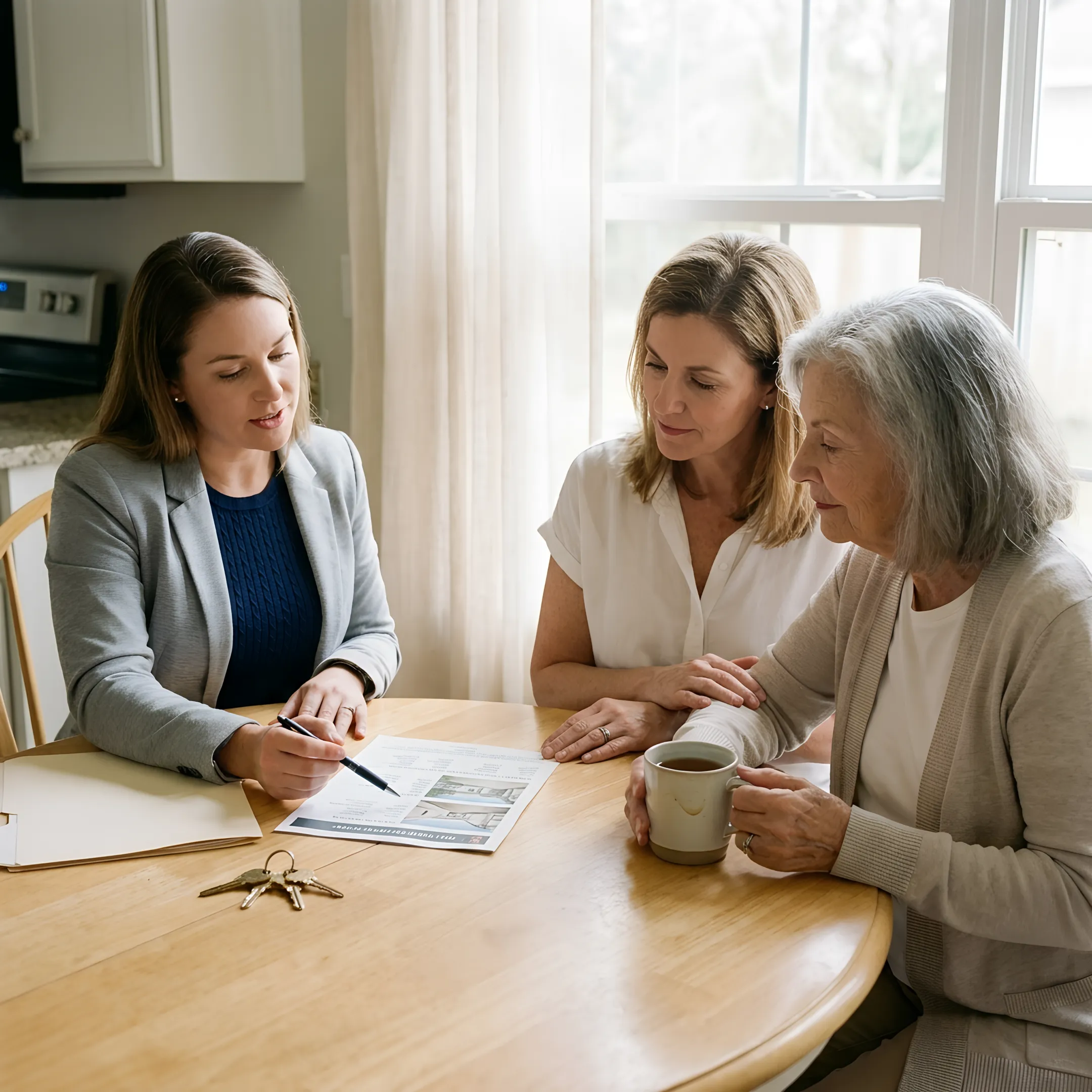 Real estate professional meeting with a family