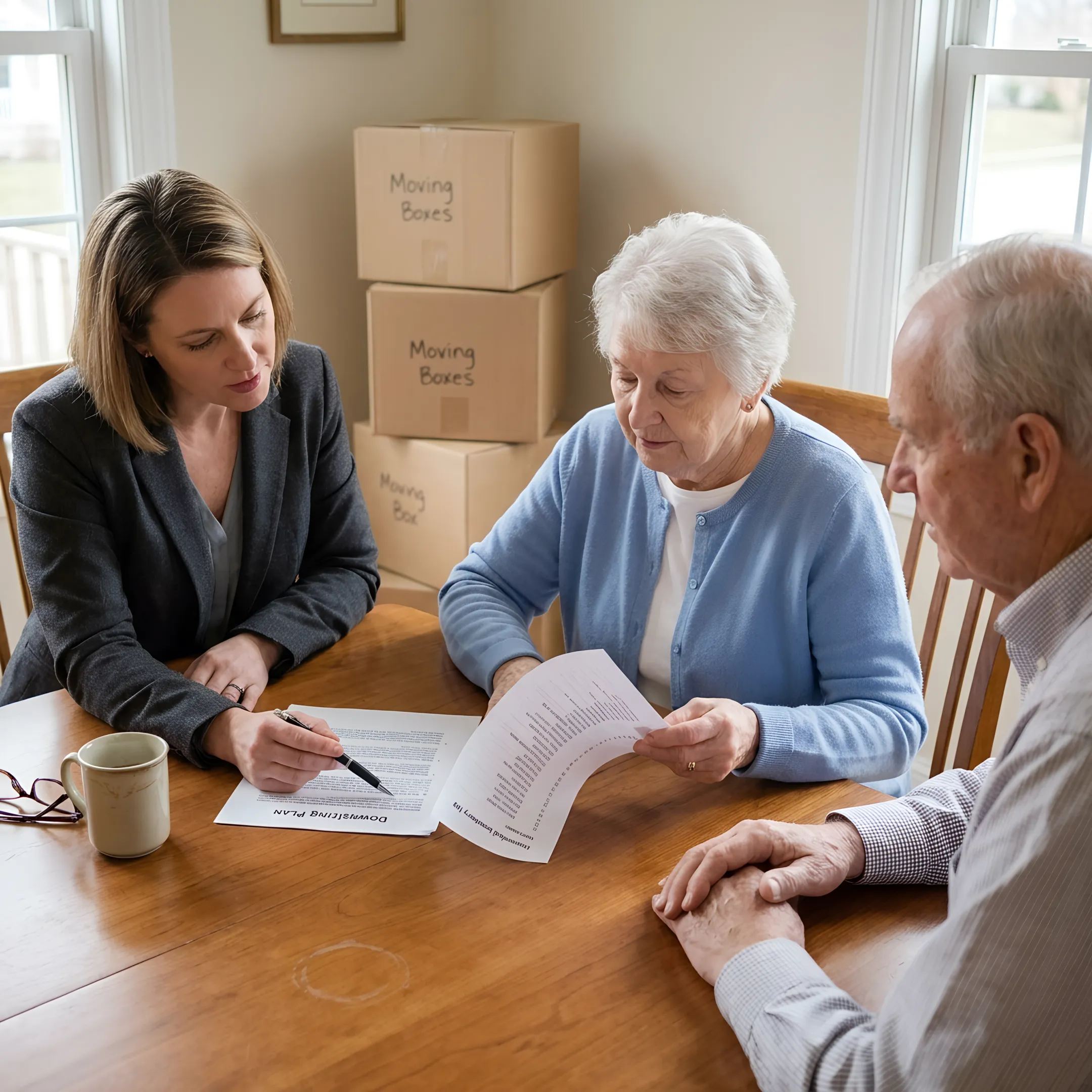 Senior move manager assisting with downsizing plans