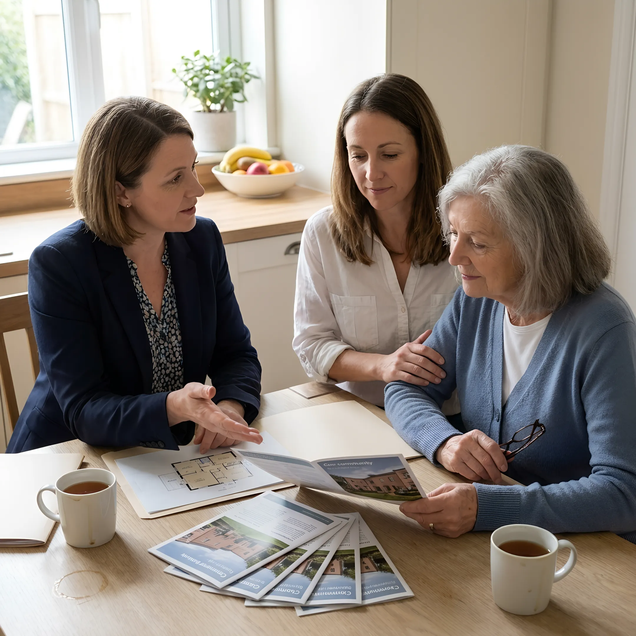 Senior move advisor speaking with a family