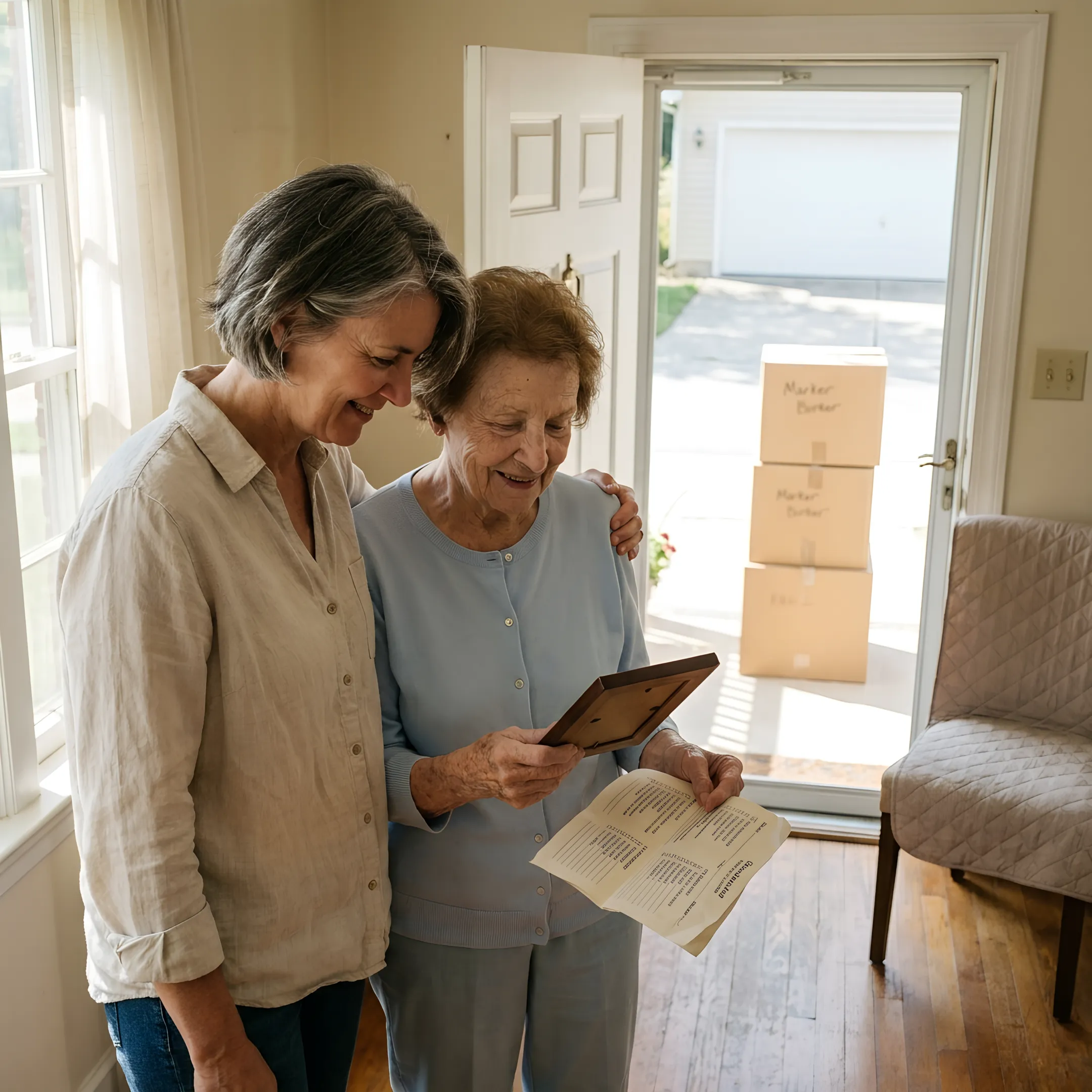 Professionals removing furniture from a senior's home