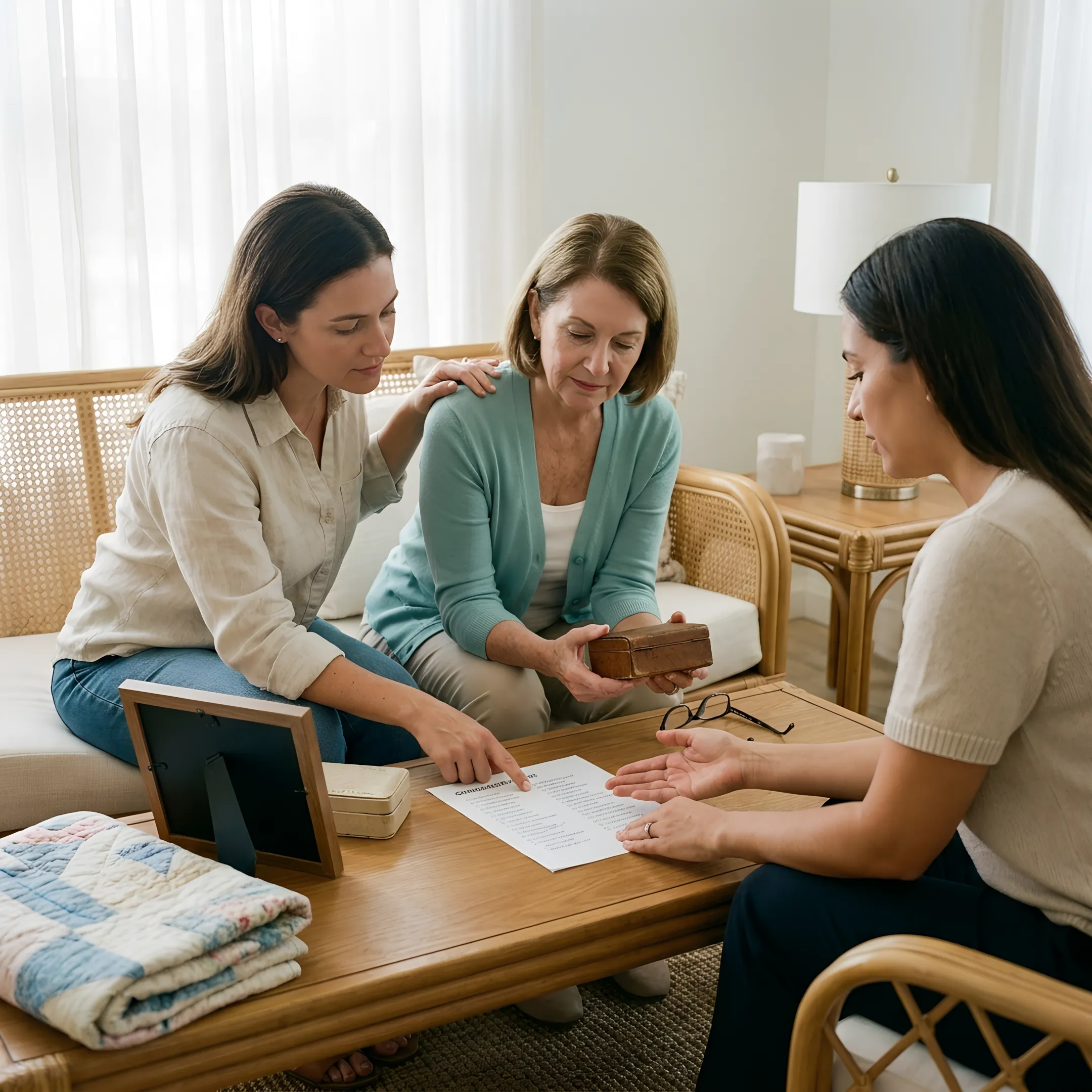 Family coordinating a respectful home cleanout