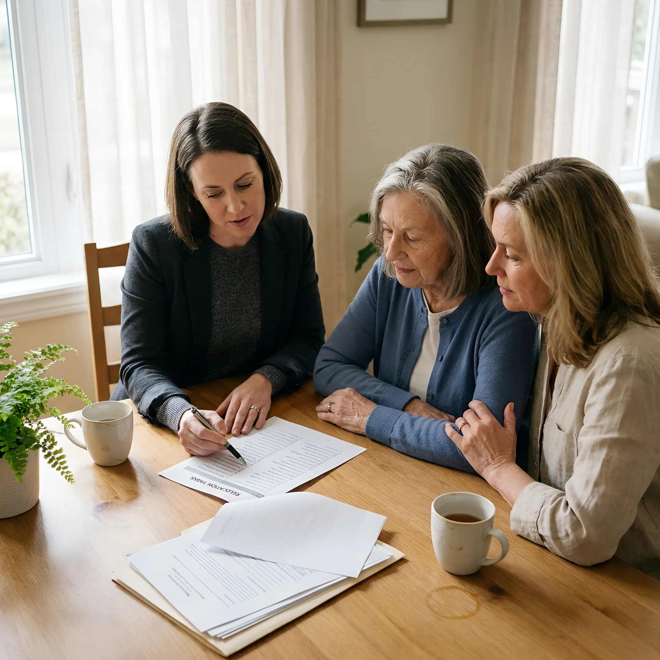 Senior move manager assisting a family with relocation planning