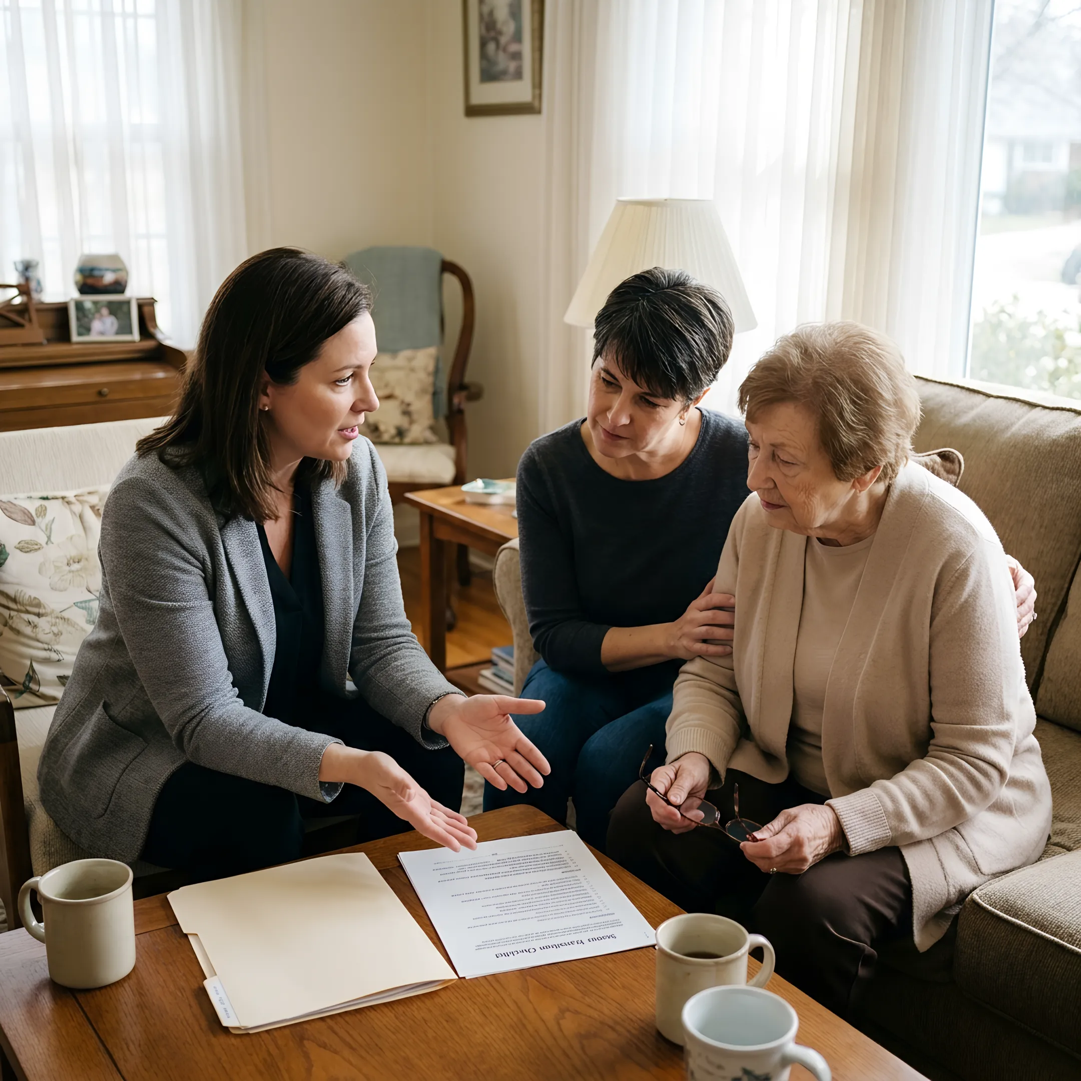Senior move advisor helping a family organize a transition plan