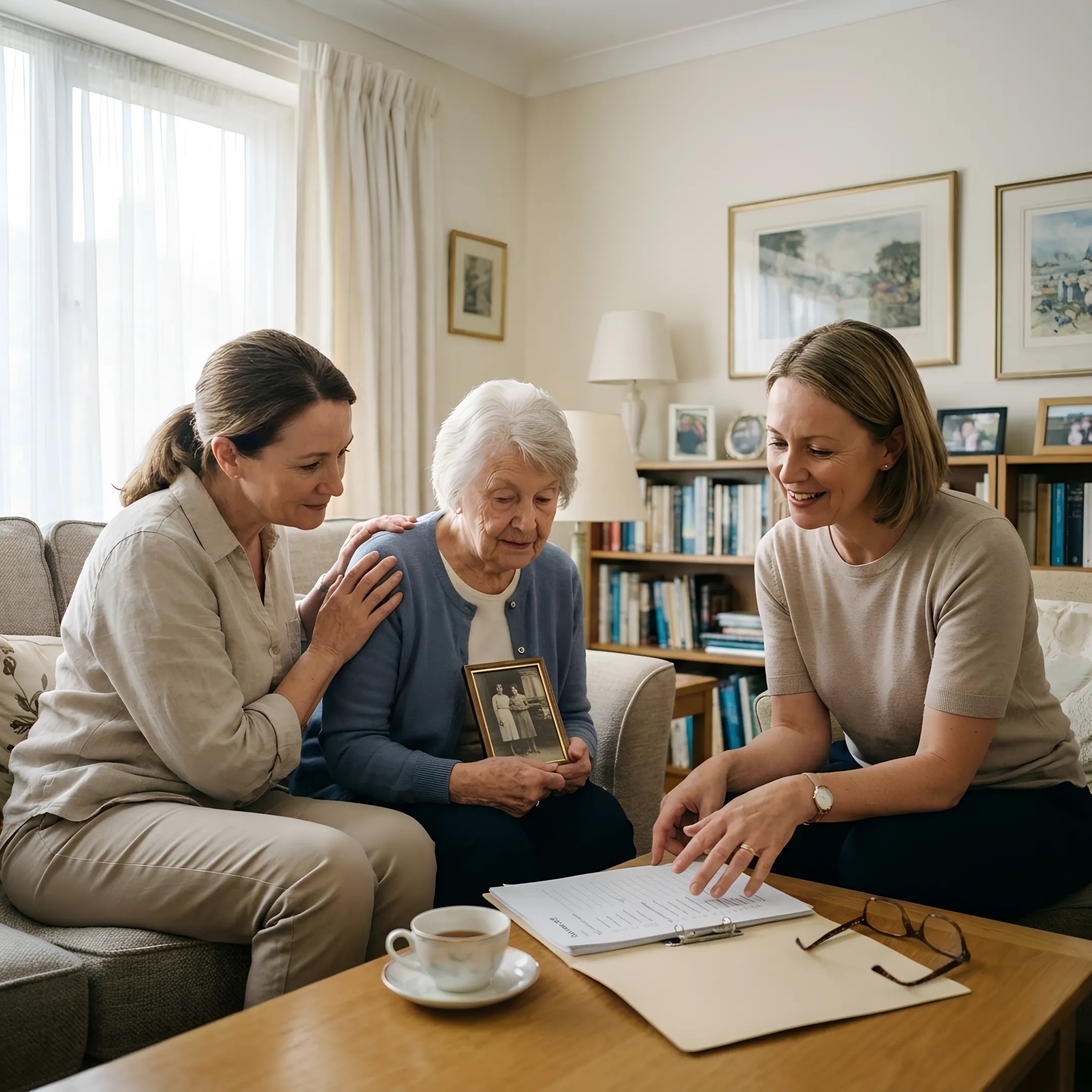 Family reviewing belongings during a home cleanout