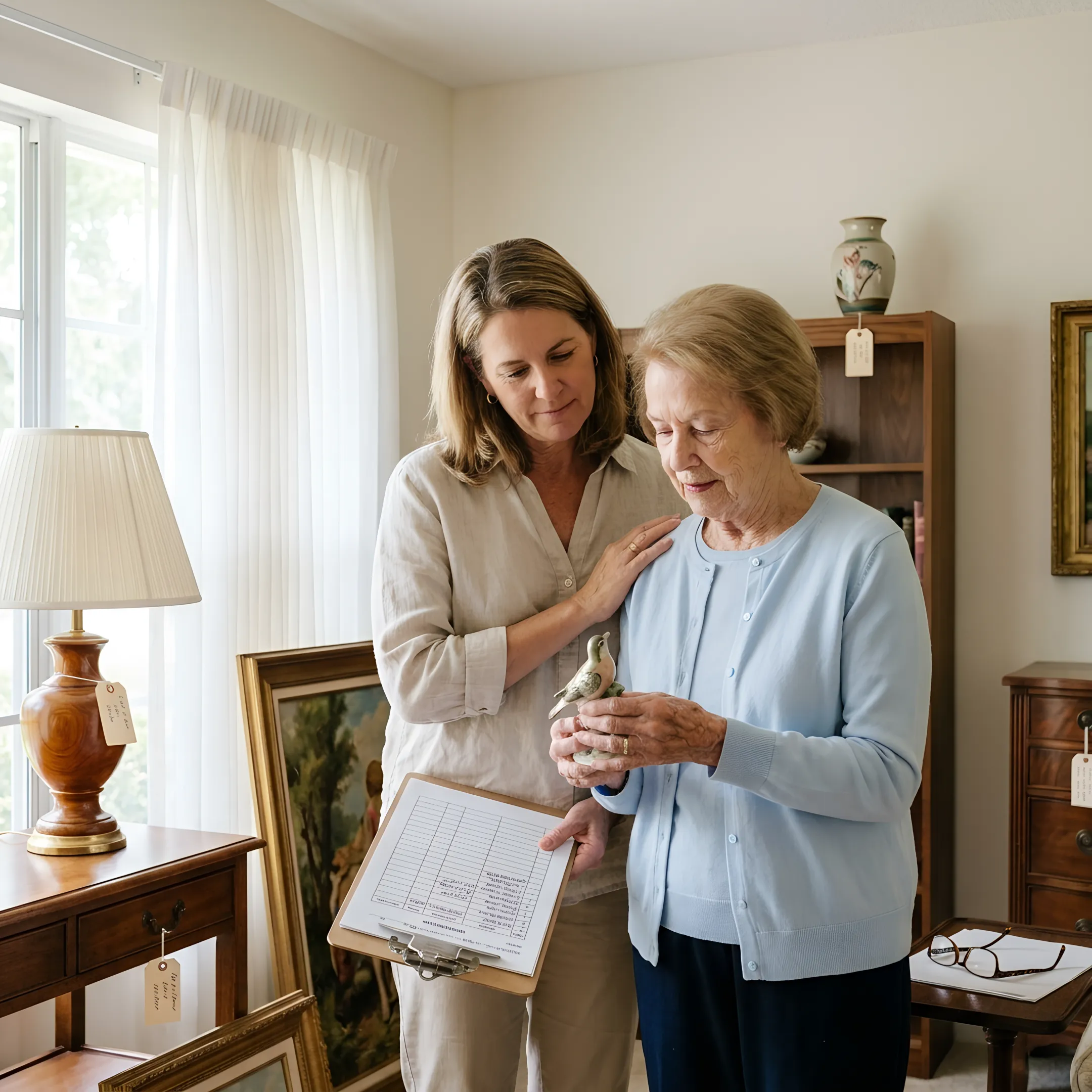Estate sale specialist organizing household items