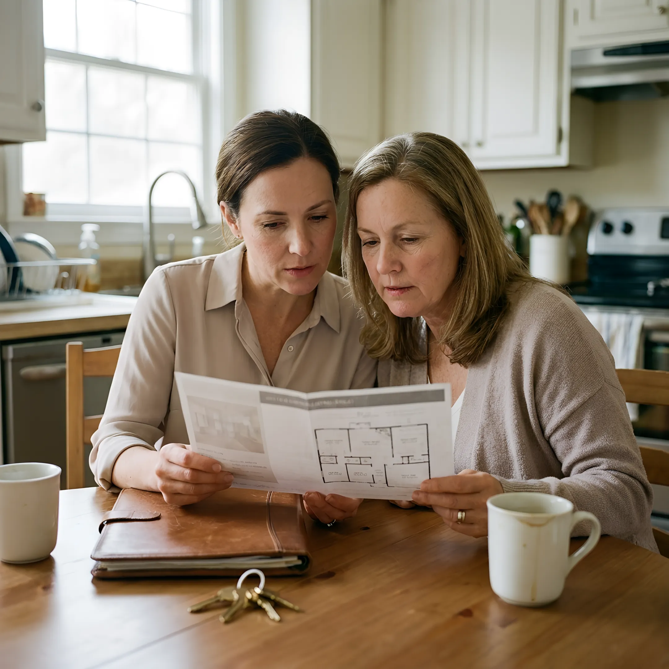 Real estate agent reviewing a home-sale plan