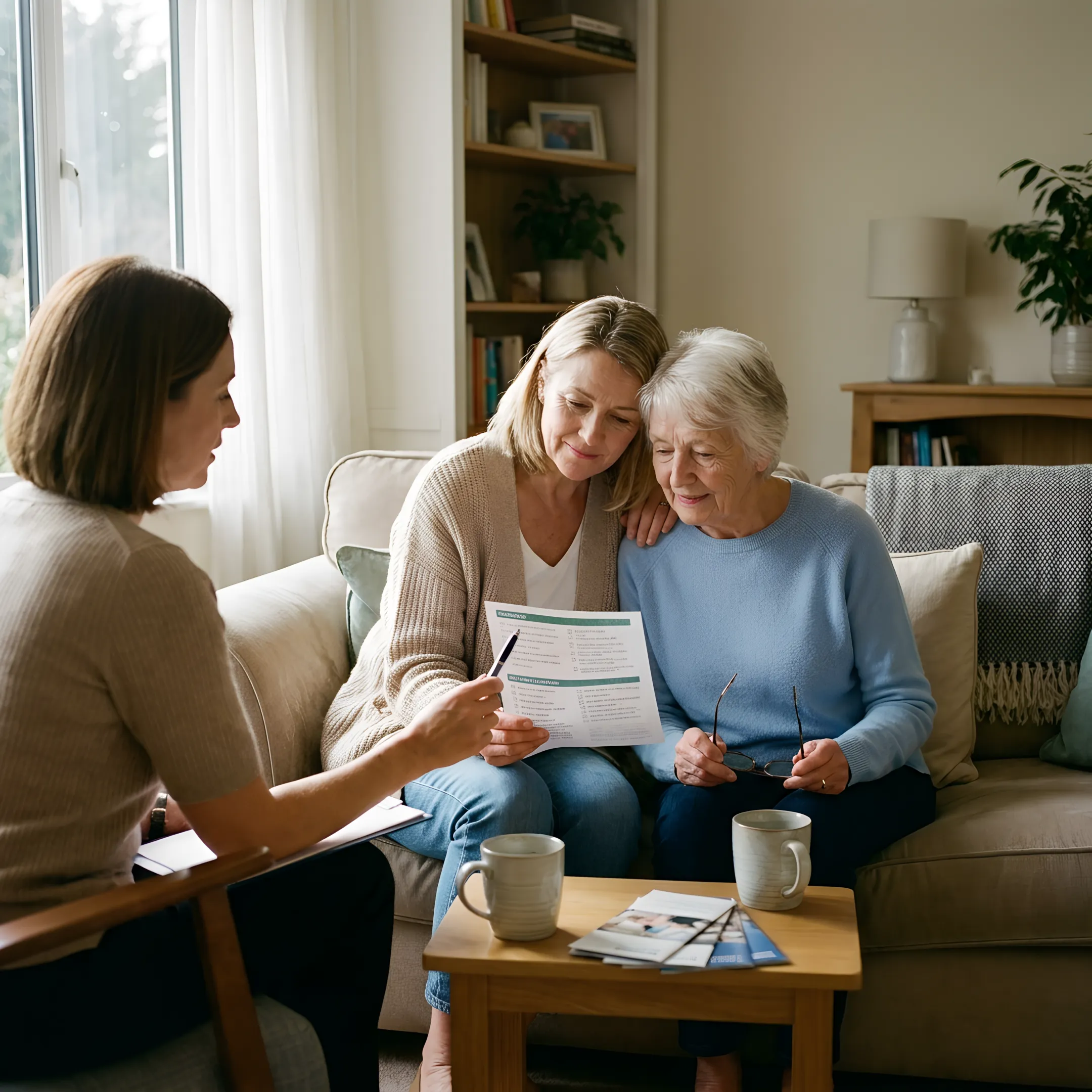 Family reviewing a senior move plan with an advisor