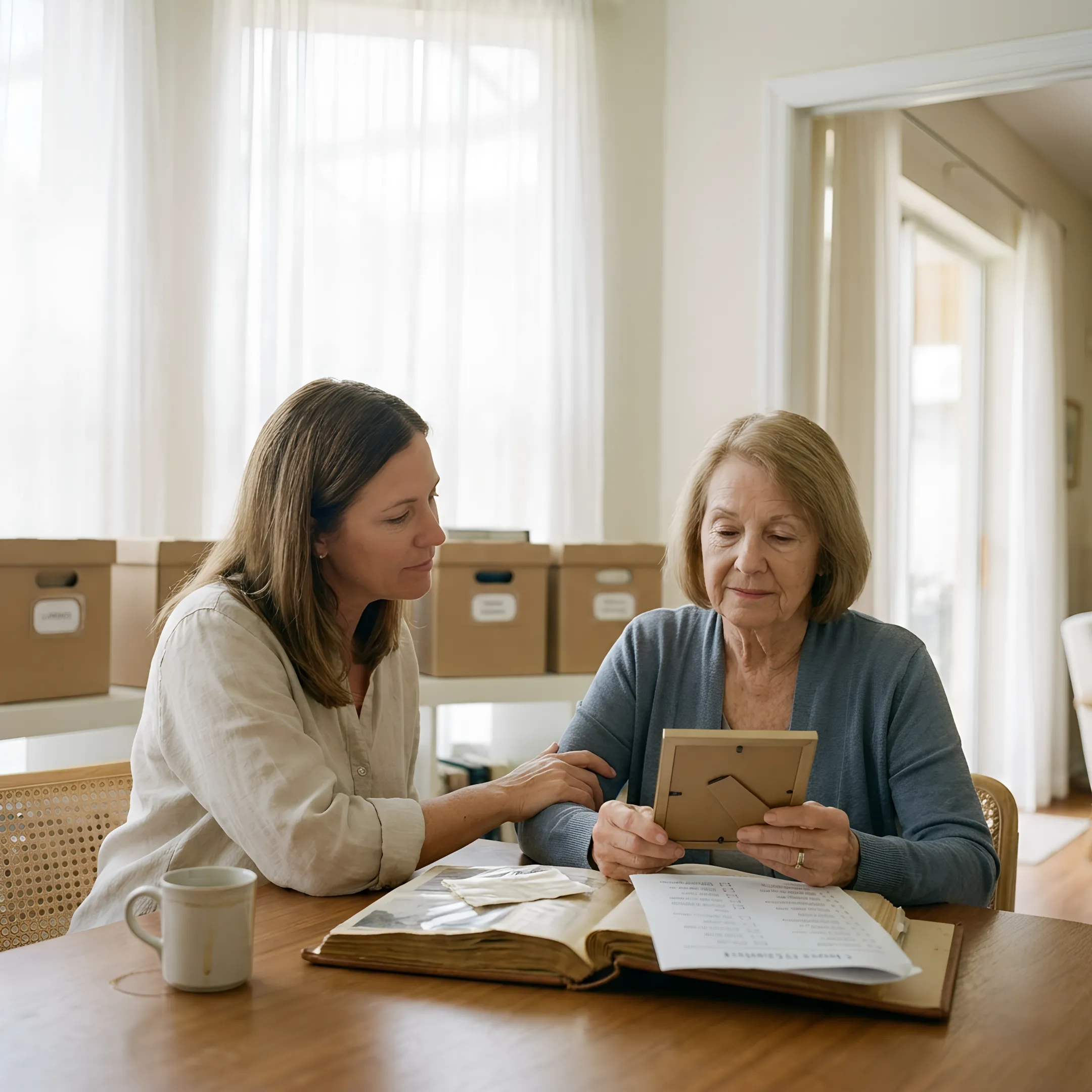 Family reviewing items during a home cleanout