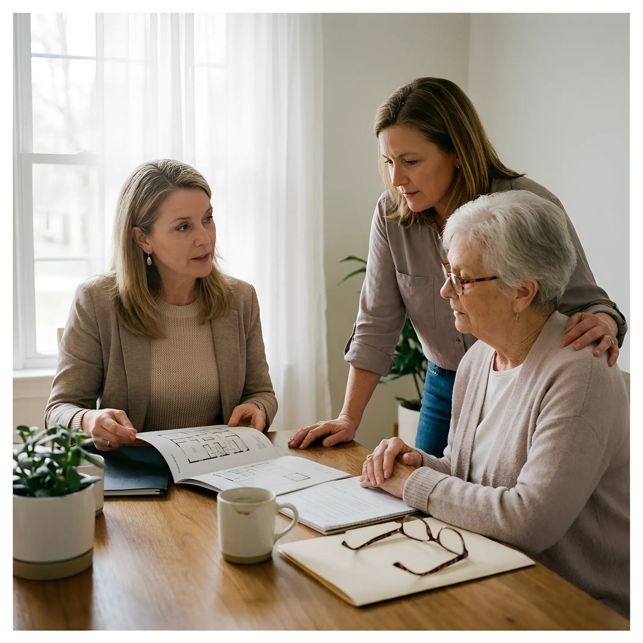 Senior placement advisor meeting with a family