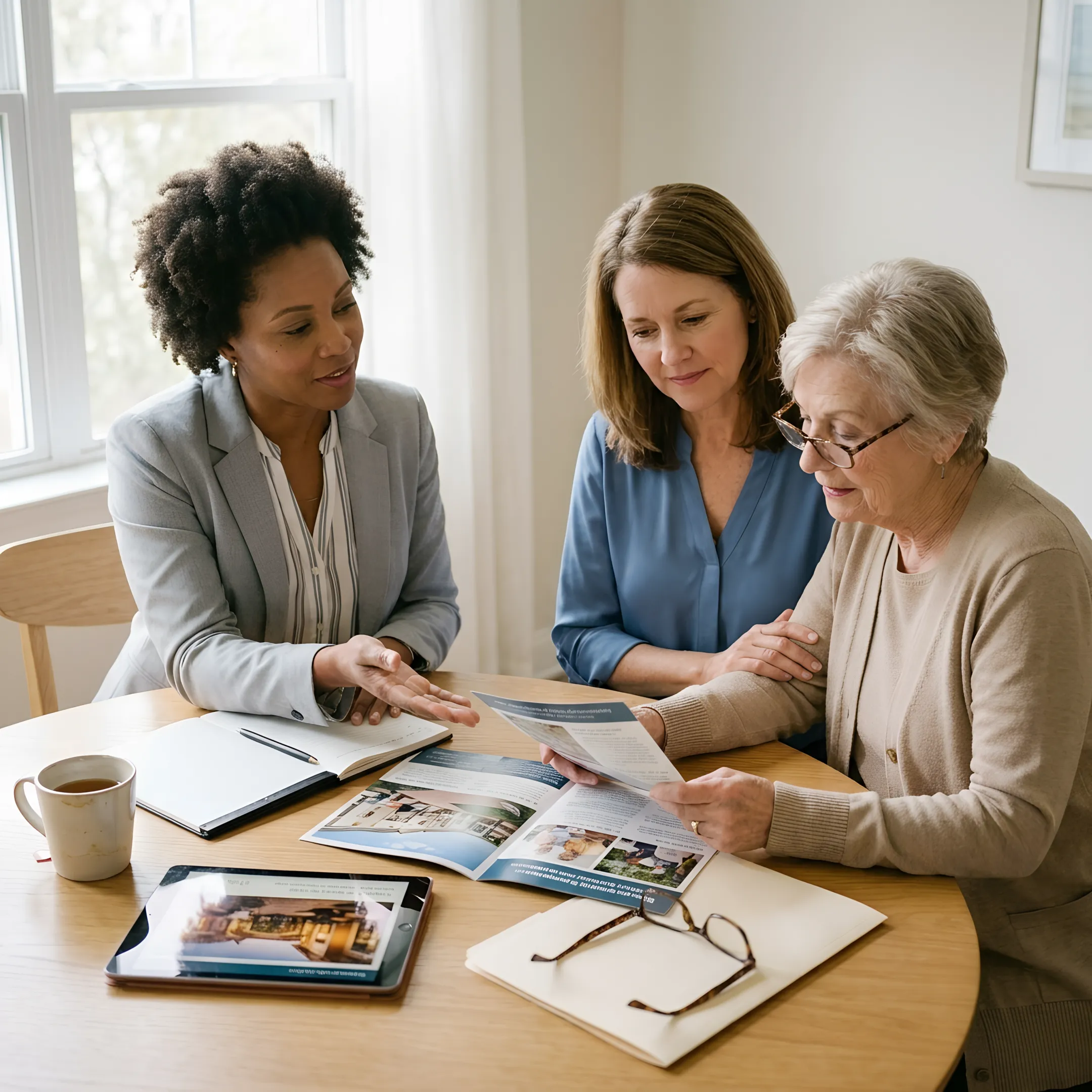 Senior living advisor speaking with a family