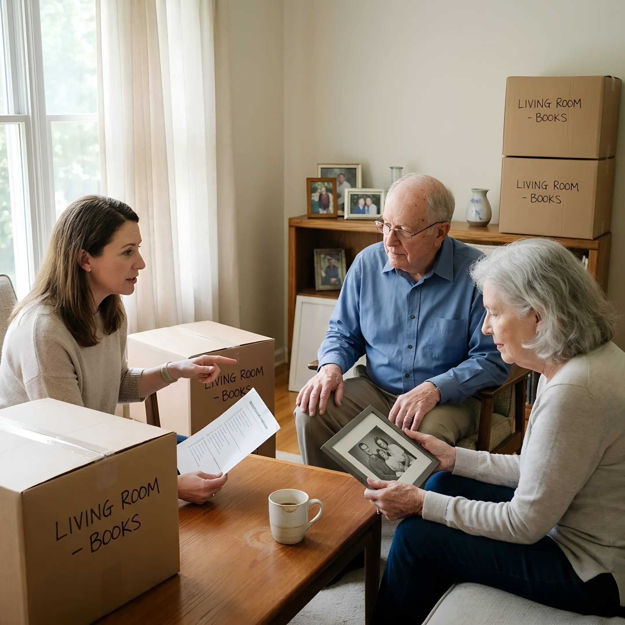 Senior move manager organizing a downsizing plan