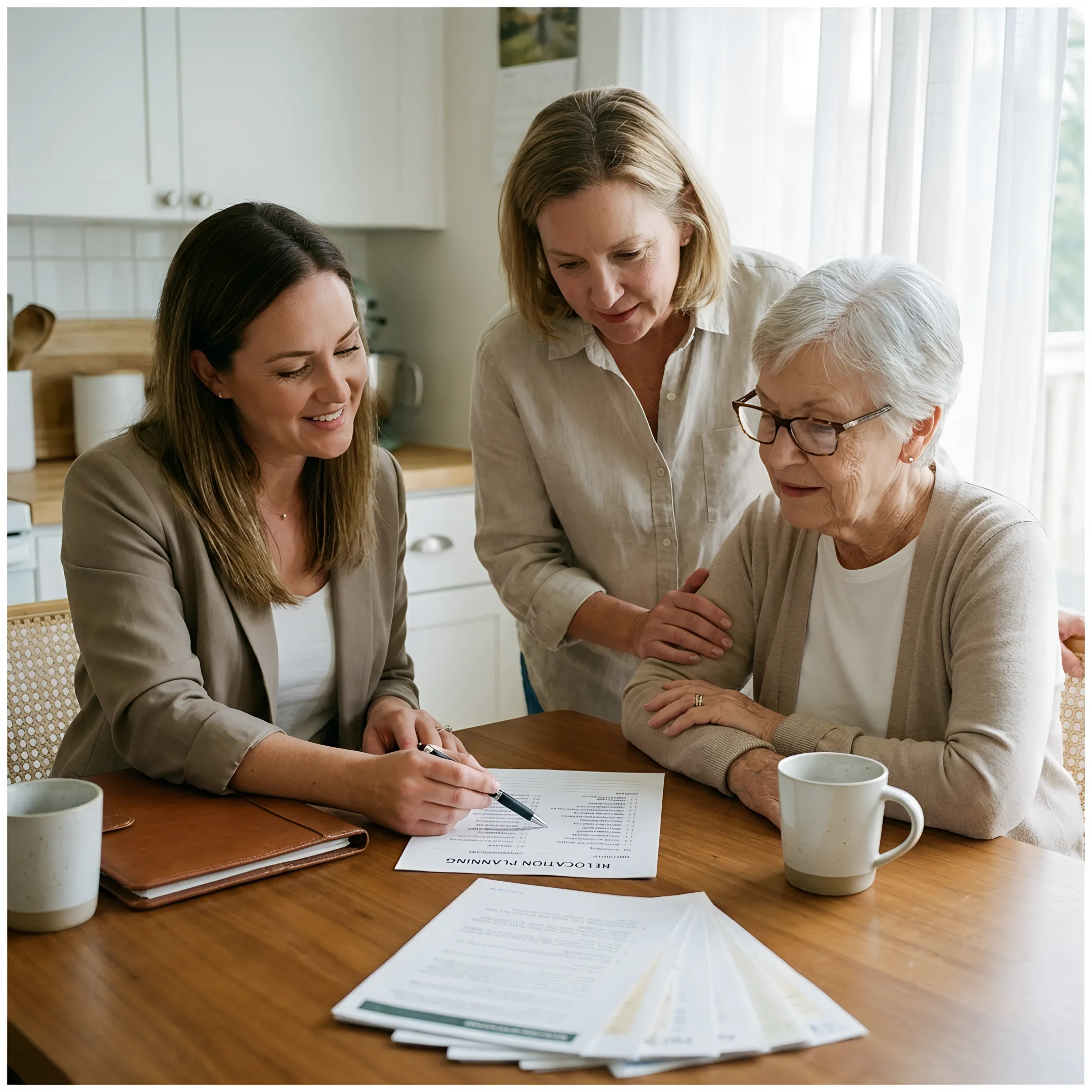 Family meeting with a senior move planning specialist