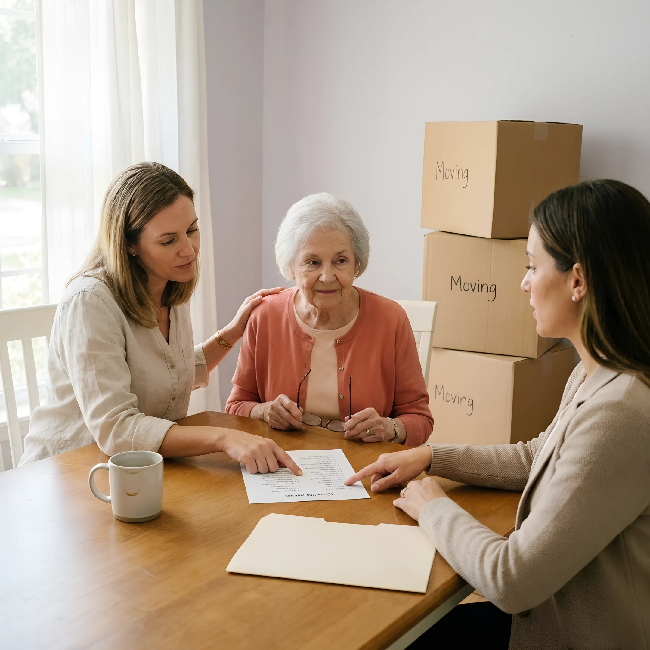 Senior move manager helping organize a relocation