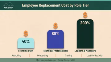 Employee replacement cost breakdown by role showing 40% to 200% of annual salary