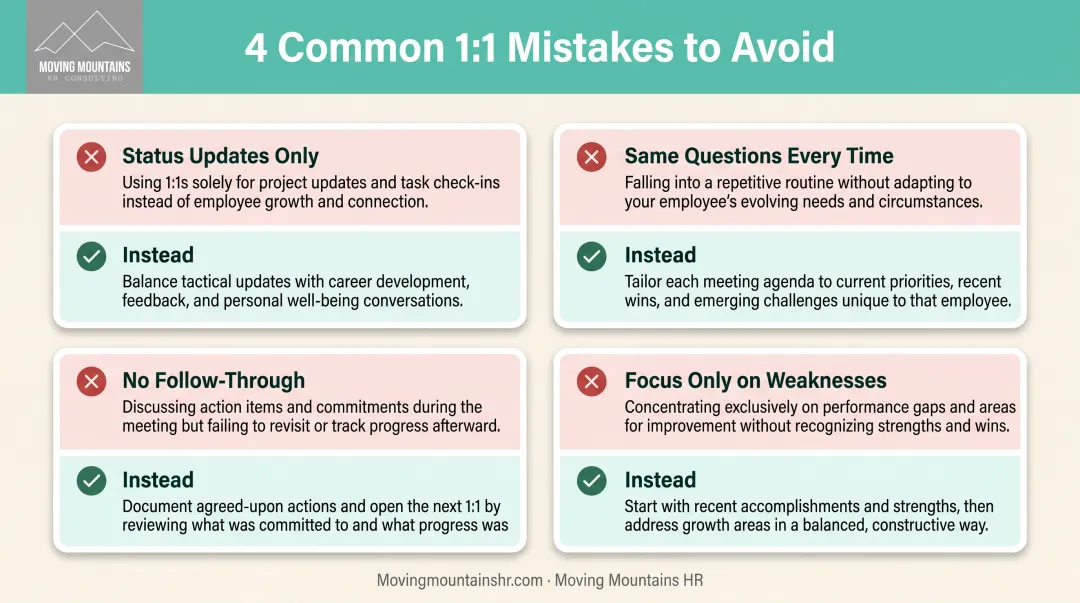 Four common one-on-one meeting mistakes to avoid with corrective actions