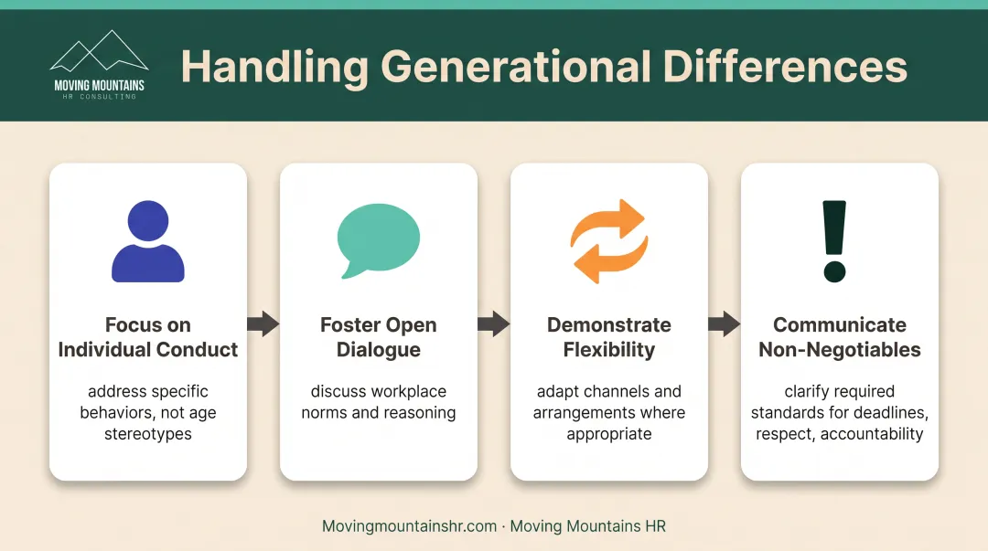 Four-step approach to addressing generational workplace differences without stereotyping employees