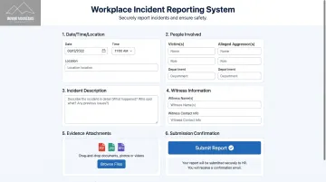 Workplace violence incident reporting form interface showing required documentation fields
