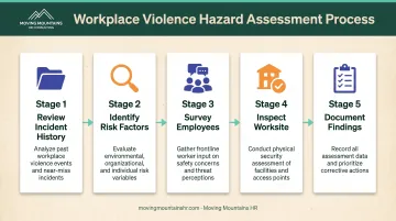 Five-step workplace violence hazard assessment process from history review to documentation