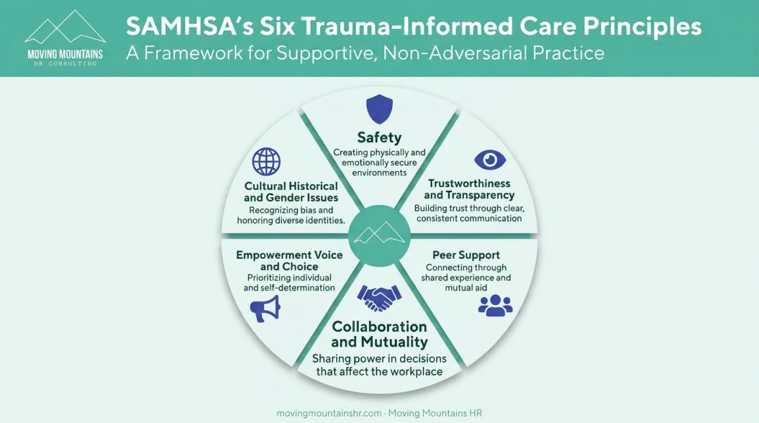 SAMHSA six-principle framework for trauma-informed workplace investigations