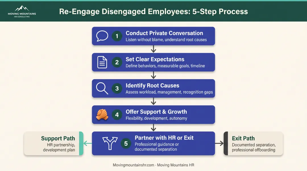 Five-step process for re-engaging actively disengaged employees intervention strategy