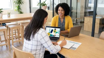 Manager coaching direct report during structured development conversation