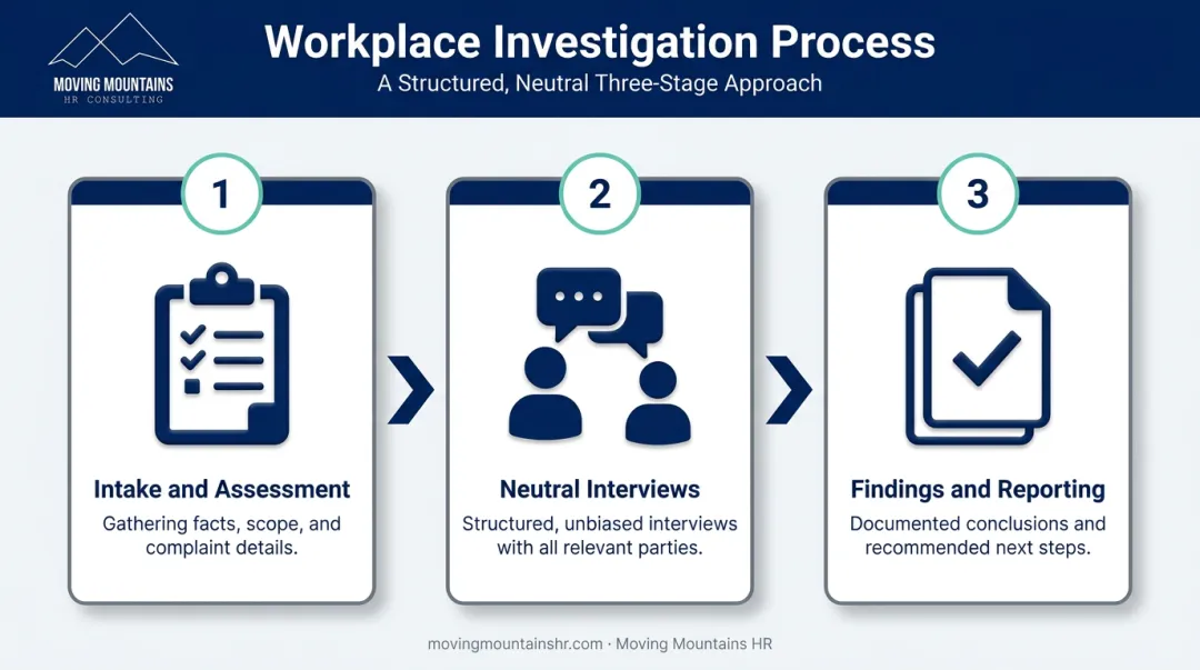 Three-step neutral workplace investigation process for healthcare HR
