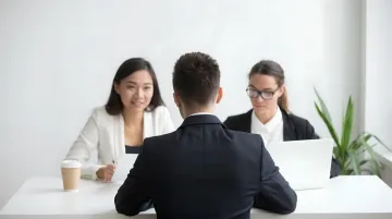 Manager conducting one-on-one check-in meeting with employee reviewing performance goals and progress