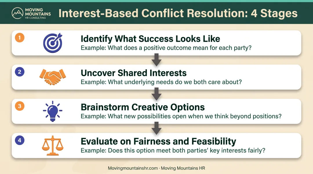 Four-step interest-based negotiation framework from positions to solutions