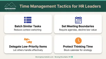 Four time management tactics for managers including task batching meeting boundaries and delegation