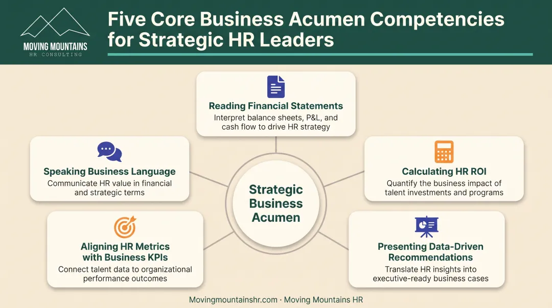 Strategic business acumen competencies for HR leaders with five core skill areas