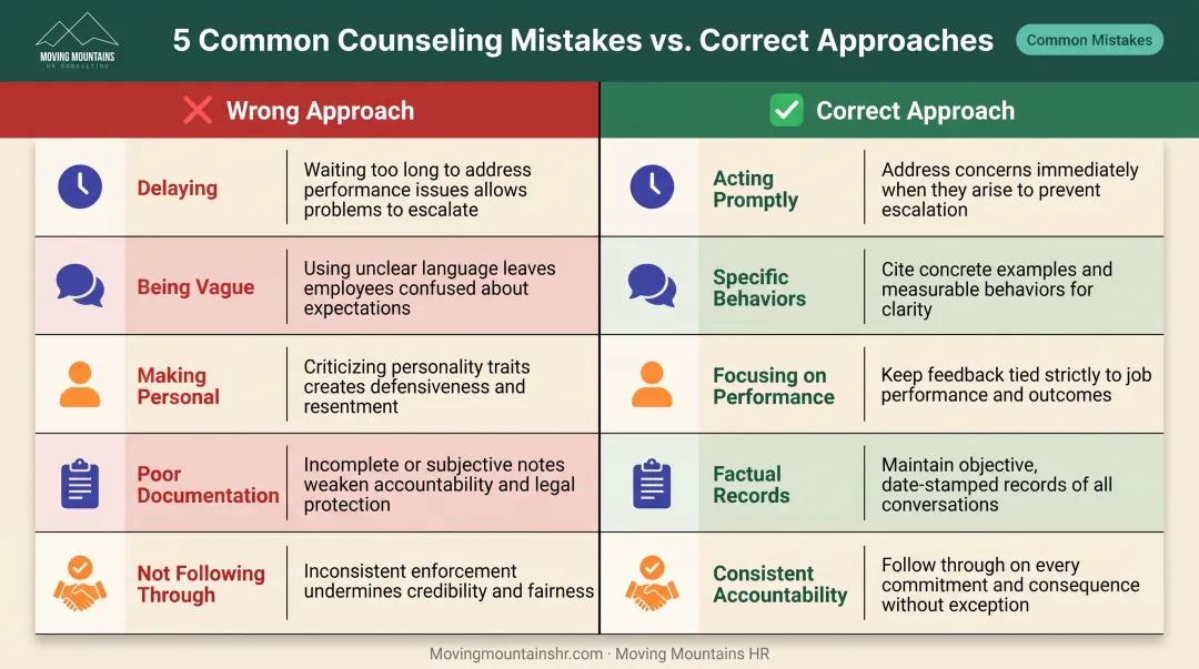 Five critical counseling mistakes managers make and corrective actions to take instead