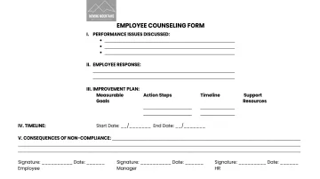 Employee counseling documentation template showing performance issues improvement plan and follow-up schedule