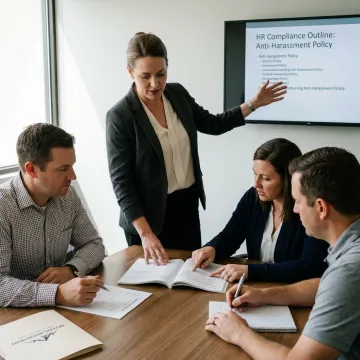 HR compliance trainer leading an employee workshop
