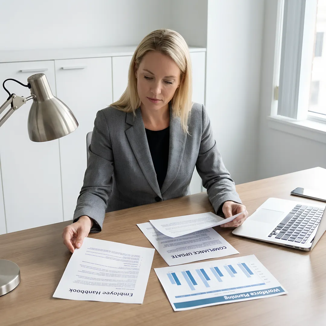 HR consultant reviewing workplace policies