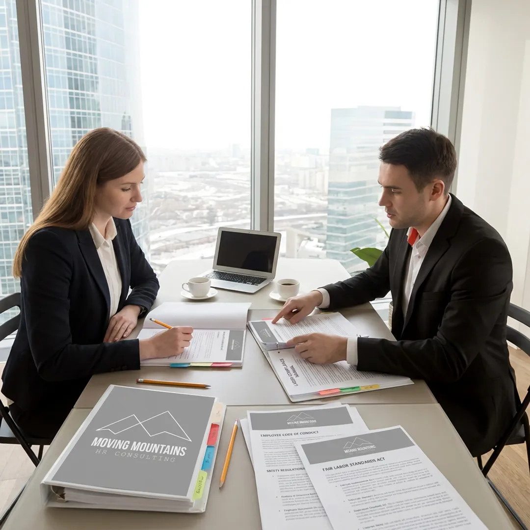 Managers reviewing workplace compliance training materials