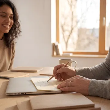 Manager coaching an employee during a meeting