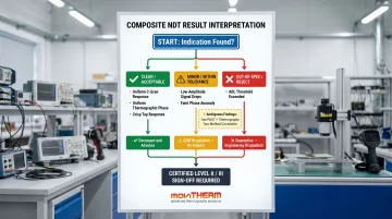 Composite NDT inspection result disposition flowchart from indication to accept reject decision