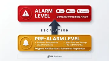 Two-tier switchgear thermal alarm threshold system pre-alarm and alarm response protocol