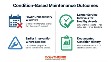 Four condition-based maintenance outcomes replacing time-based inspection schedules infographic
